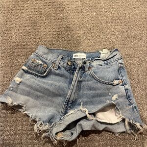 Zara Women's Light Blue Ripped Jean Shorts